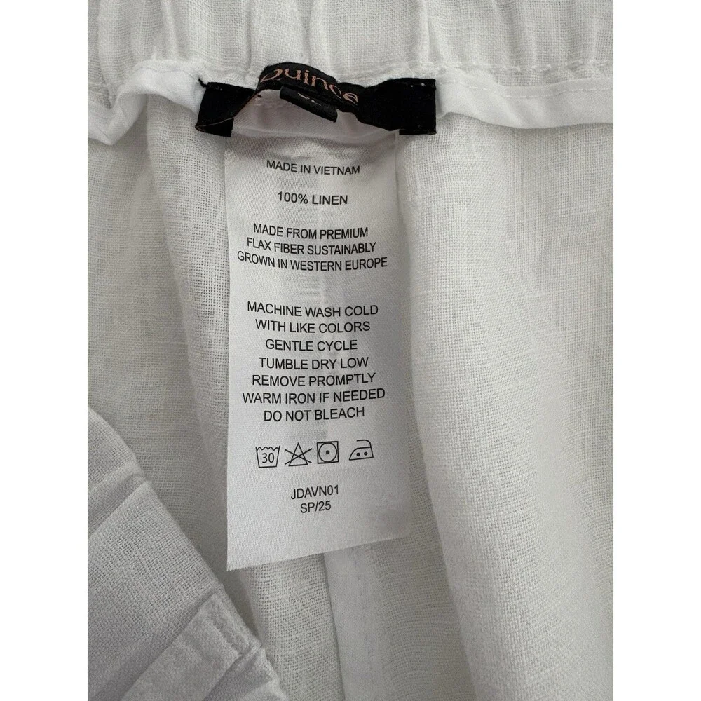 QUINCE 100% European White Linen Pull On Pants Pockets Size XL NEW Ankle Length